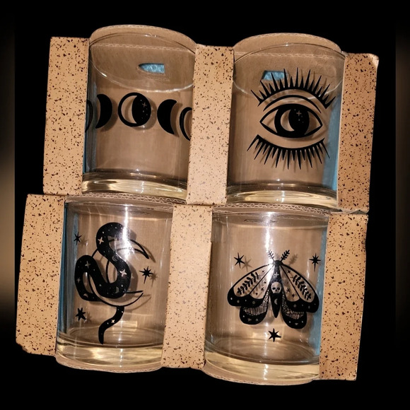 Other - Set of 4 New Lowball Glass Tumblers. Each have Different Designs. See photos.
